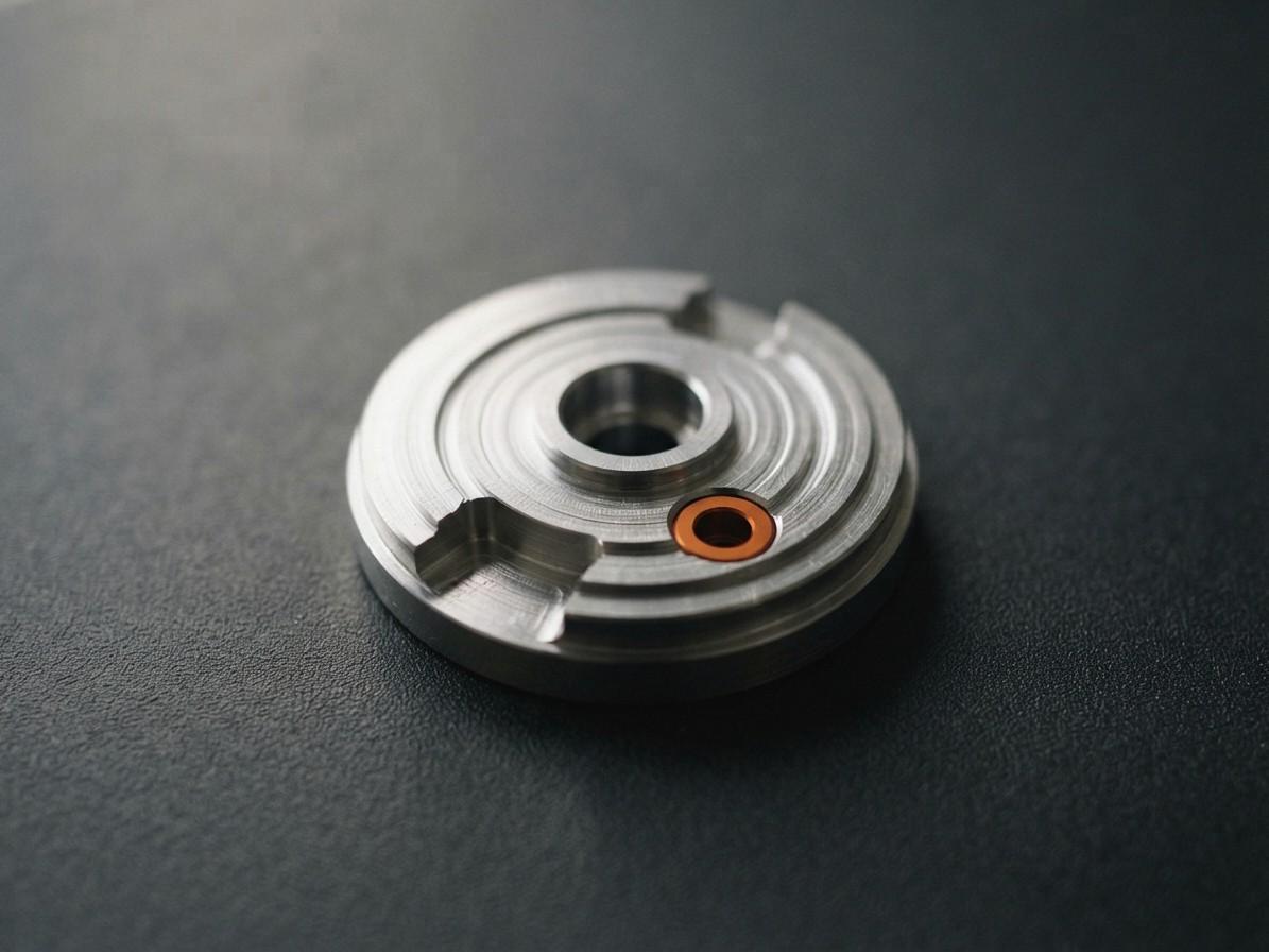 Macro shot of a milled aluminium part with fine tool marks.